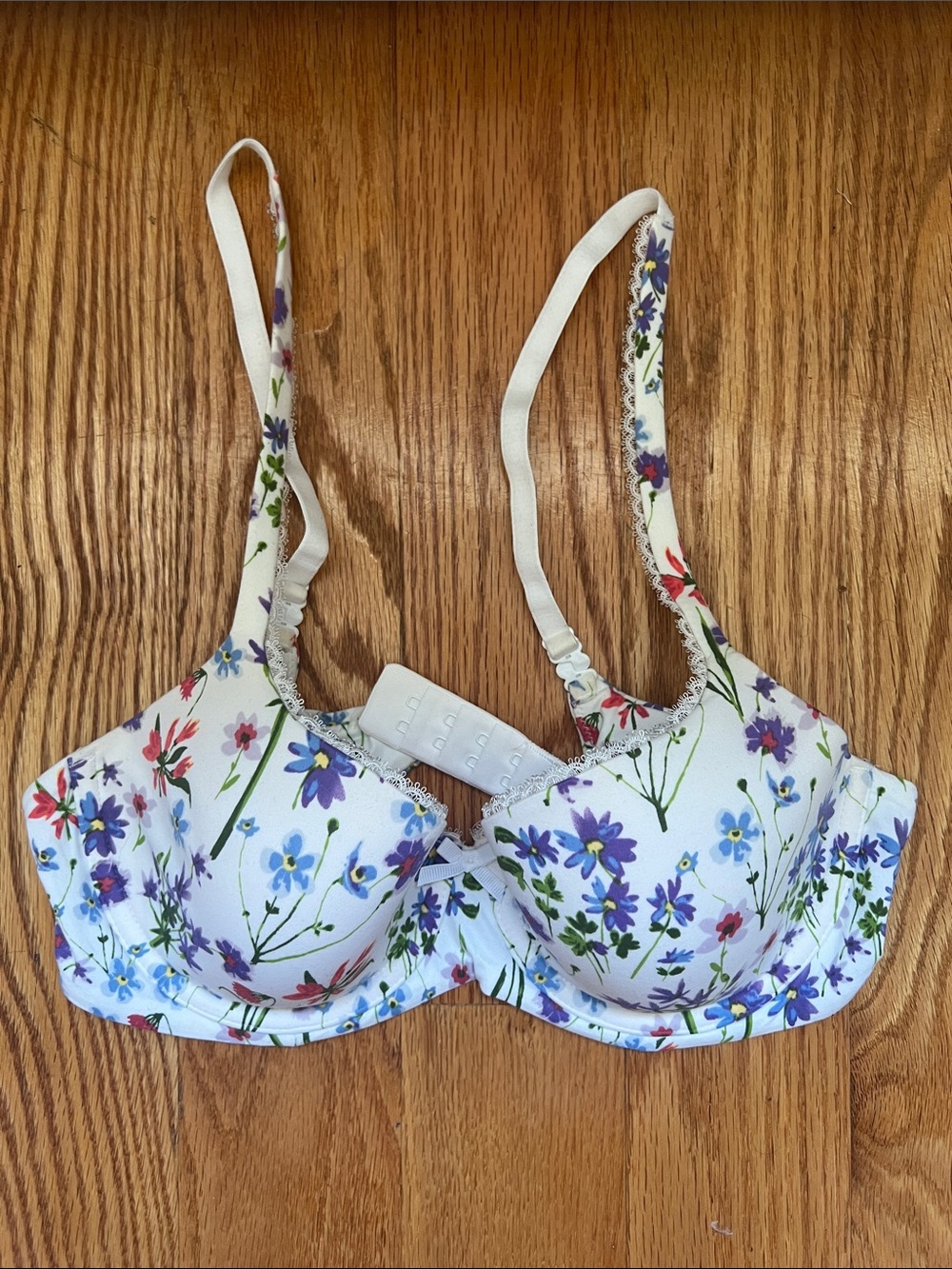 GAP White Floral Underwire Bra with Purple & Blue Flowers